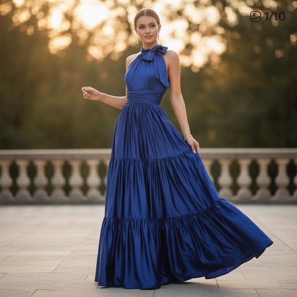 Mac Duggal Dresses & Skirts - Mac Duggal Halter Neck Satin Tiered Evening Prom Formal Gown 50658 Size 6 NWT